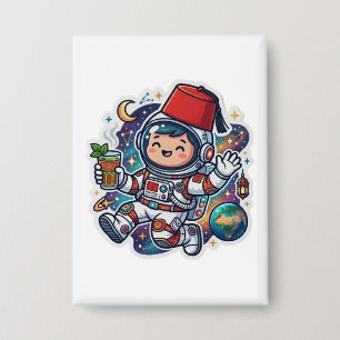 Süßer Kawaii-Marokkanischer Astronaut Minztee Fez- Button