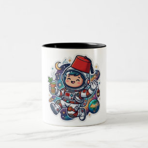 Süßer Kawaii-Marokkanischer Astronaut Minztee Fez- Zweifarbige Tasse