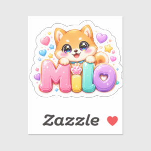 Süßer Kawaii Milo Hund Name Pastell Rosa Funkelnd Aufkleber
