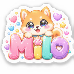 Süßer Kawaii Milo Hunde Name Pastell Rosa Funkelnd Aufkleber