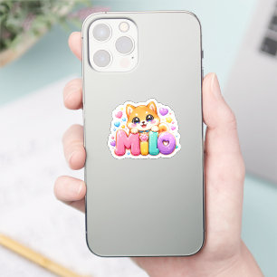 Süßer Kawaii Milo Hunde Name Pastell Rosa Funkelnd Aufkleber
