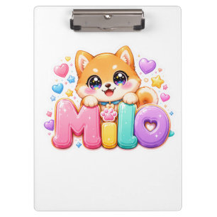 Süßer Kawaii Milo Hunde Name Pastell Rosa Funkelnd Klemmbrett