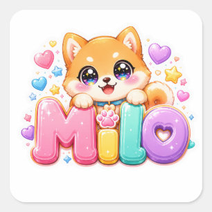 Süßer Kawaii Milo Hunde Name Pastell Rosa Funkelnd Quadratischer Aufkleber