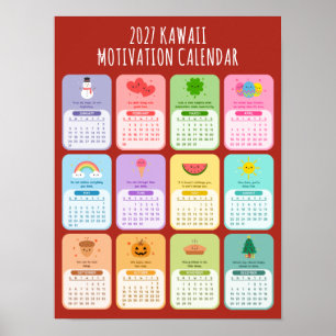 Süßer Kawaii Motivationskalender 2027 für Positivi Poster