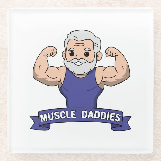 Süßer Kawaii-Muskel-Daddy-Bärtiger-Bodybuilder Glasuntersetzer (Vorderseite)