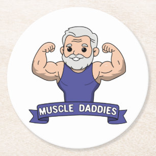 Süßer Kawaii-Muskel-Daddy-Bärtiger-Bodybuilder Runder Pappuntersetzer
