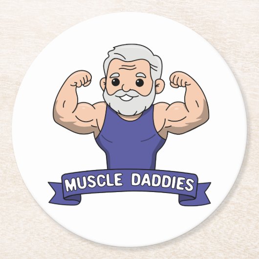 Süßer Kawaii-Muskel-Daddy-Bärtiger-Bodybuilder Runder Pappuntersetzer (Vorderseite)