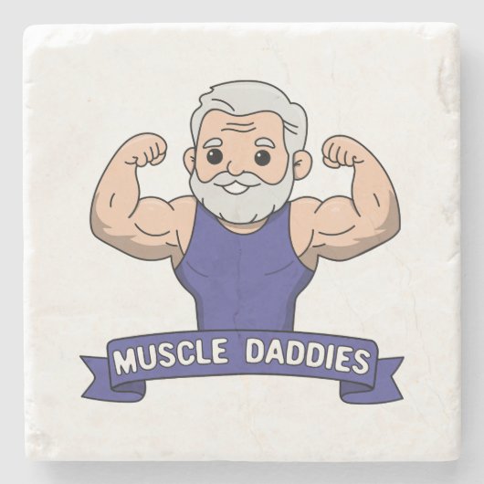 Süßer Kawaii-Muskel-Daddy bärtiger Bodybuilder Steinuntersetzer (Vorderseite)