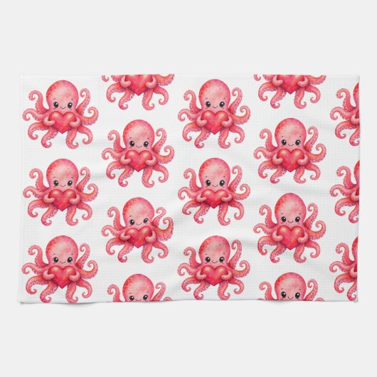 Süßer Kawaii-Oktopus mit Herz Geschirrtuch (Horizontal)