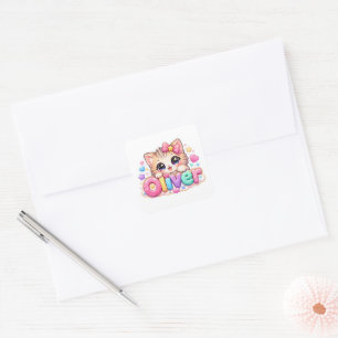 Süßer Kawaii Oliver Katzenname Pastellrosa Funkeln Quadratischer Aufkleber