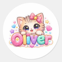 Süßer Kawaii Oliver Katzenname Pastellrosa Funkeln