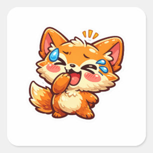 Süßer Kawaii-Orangener Fuchs lacht und weint Freud Quadratischer Aufkleber
