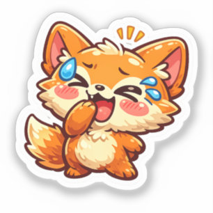Süßer Kawaii-Orangener Fuchs lacht und weint vor F Aufkleber