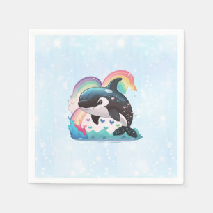 Süßer Kawaii Orca Schwertwal Regenbögen Schmetterl Serviette
