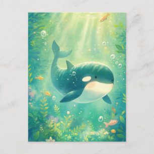 Süßer Kawaii Orca sonnendurchfluteter Ozean Postkarte
