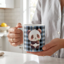 Süßer Kawaii Panda Bär Blau Buffalo Karo