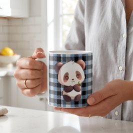 Süßer Kawaii Panda Bär Blau Buffalo Karo Kaffeetasse