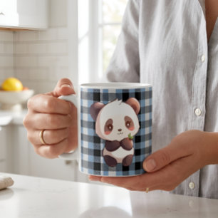 Süßer Kawaii Panda Bär Blau Buffalo Karo Kaffeetasse