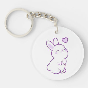 Süßer Kawaii Pastell Lila Hase Herz Acryl Schlüsselanhänger