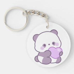 Süßer Kawaii Pastell Lila Panda Herz Acryl Schlüsselanhänger