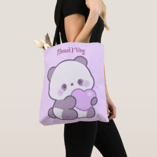 Süßer Kawaii Pastell Lila Panda mit Herz Custom Tasche