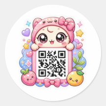 Süßer Kawaii-Pink-QR-Code-Charakter Floral Pastell