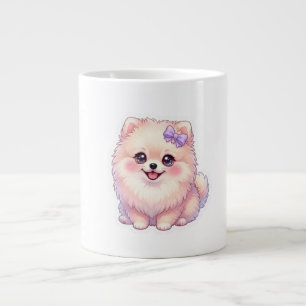 Süßer Kawaii Pomeranian Welpe mit lila Schleife in Jumbo-Tasse