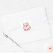 Süßer Kawaii Pomeranian Welpe mit lila Schleife in
