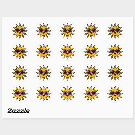 Süßer Kawaii Retro-Sonne mit rosa Sonnenbrille im Runder Aufkleber (Blatt)