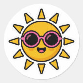 Süßer Kawaii Retro-Sonne mit rosa Sonnenbrille im Runder Aufkleber (Vorderseite)