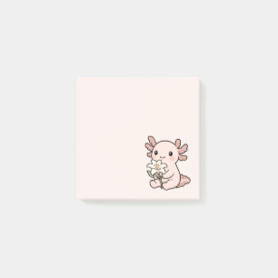 Süßer Kawaii Rosa Axolotl mit einer weißen Lilienb Post-it Klebezettel