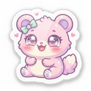 Süßer Kawaii Rosa Bär Pastell Chibi Kätzchen Herz Aufkleber