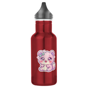 Süßer Kawaii Rosa Bär Pastell Chibi Kätzchen Herz Edelstahlflasche