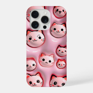 Süßer Kawaii Rosa Katzen-Handyhülle iPhone 15 Pro Hülle
