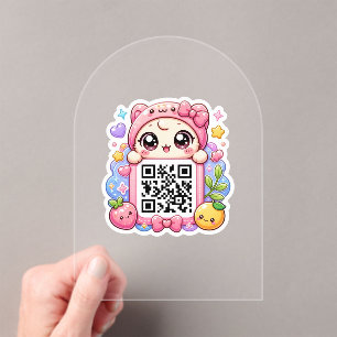 Süßer Kawaii Rosa QR-Code-Charakter Floral Pastell Acryleinladungen