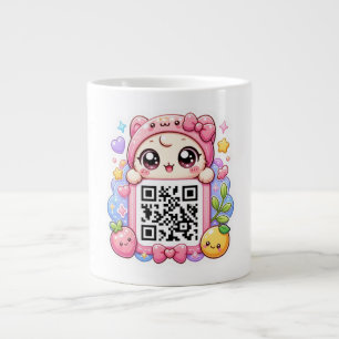 Süßer Kawaii Rosa QR-Code-Charakter Floral Pastell Jumbo-Tasse