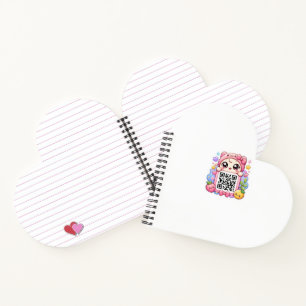 Süßer Kawaii Rosa QR-Code-Charakter Floral Pastell Notizblock