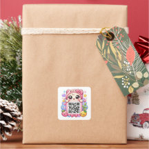 Süßer Kawaii Rosa QR-Code-Charakter Floral Pastell