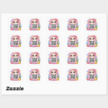 Süßer Kawaii Rosa QR-Code-Charakter Floral Pastell