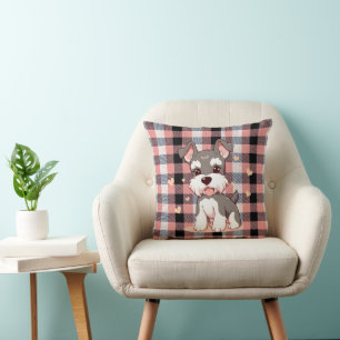 Süßer Kawaii Schnauzer-Hund rosa Büffel-Karo Kissen