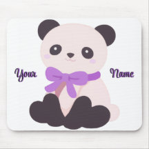 Süßer Kawaii Sitzender Panda Lila Schleife Maßanfe