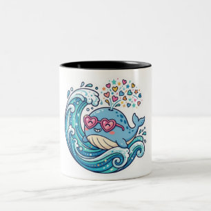 Süßer Kawaii-Sommer-Blauwal-Herz-Sonnenbrille-Stic Zweifarbige Tasse