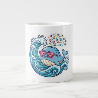 Süßer Kawaii-Sommer-Blauwal-Herz-Sonnenbrillen-Sti Jumbo-Tasse