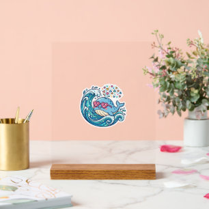 Süßer Kawaii Sommer Blauwal Herz SonnenbrilleStick Acrylschild