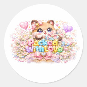 Süßer Kawaii-Teddybär-mit-Liebe-Pastell-Pin Runder Aufkleber