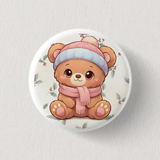 Süßer Kawaii-Teddybär-Winter-Button Button (Vorderseite)