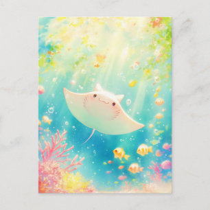 Süßer Kawaii Teufelsrochen Sonnentaucher Riff Postkarte