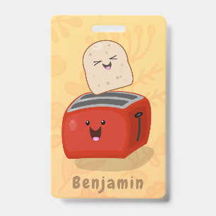 Süßer kawaii Toast und roter Toaster-Cartoon Ausweis
