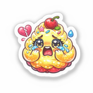 Süßer Kawaii Trauriger Cupcake Weint mit gebrochen Aufkleber