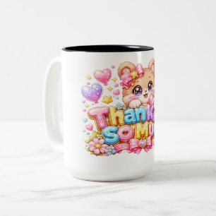 Süßer Kawaii-Vielen-Dank-Teddybär-Pastell-Pi Zweifarbige Tasse